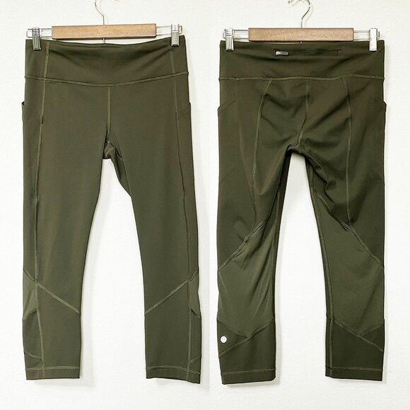 Lululemon Pace Rival Crop Full On Luxtreme Leggings Inseam 22 Dark Olive Green 4 - Picture 3 of 16